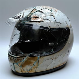 a cracked motorbike helmet
