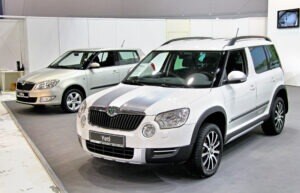 UFA, RUSSIA - MAY 15: Czech motor car Skoda Yeti on display at the annual Motor show "Autosalon" on May 15, 2012 in Ufa, Bashkortostan, Russia.