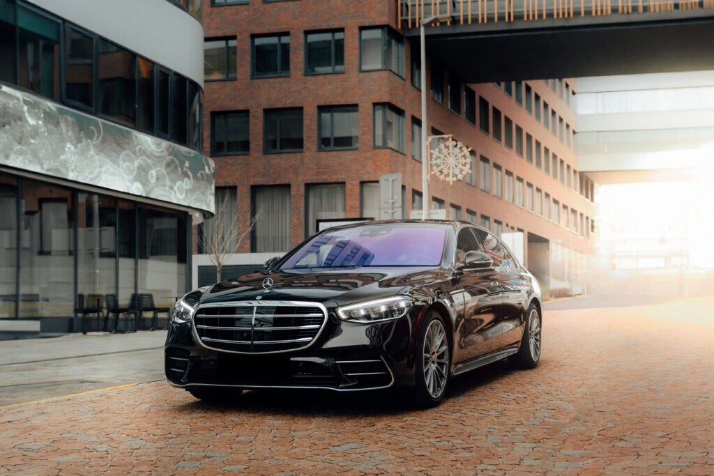 a mercedes benz s class in a city environment