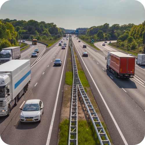 Cars and trucks on motorway