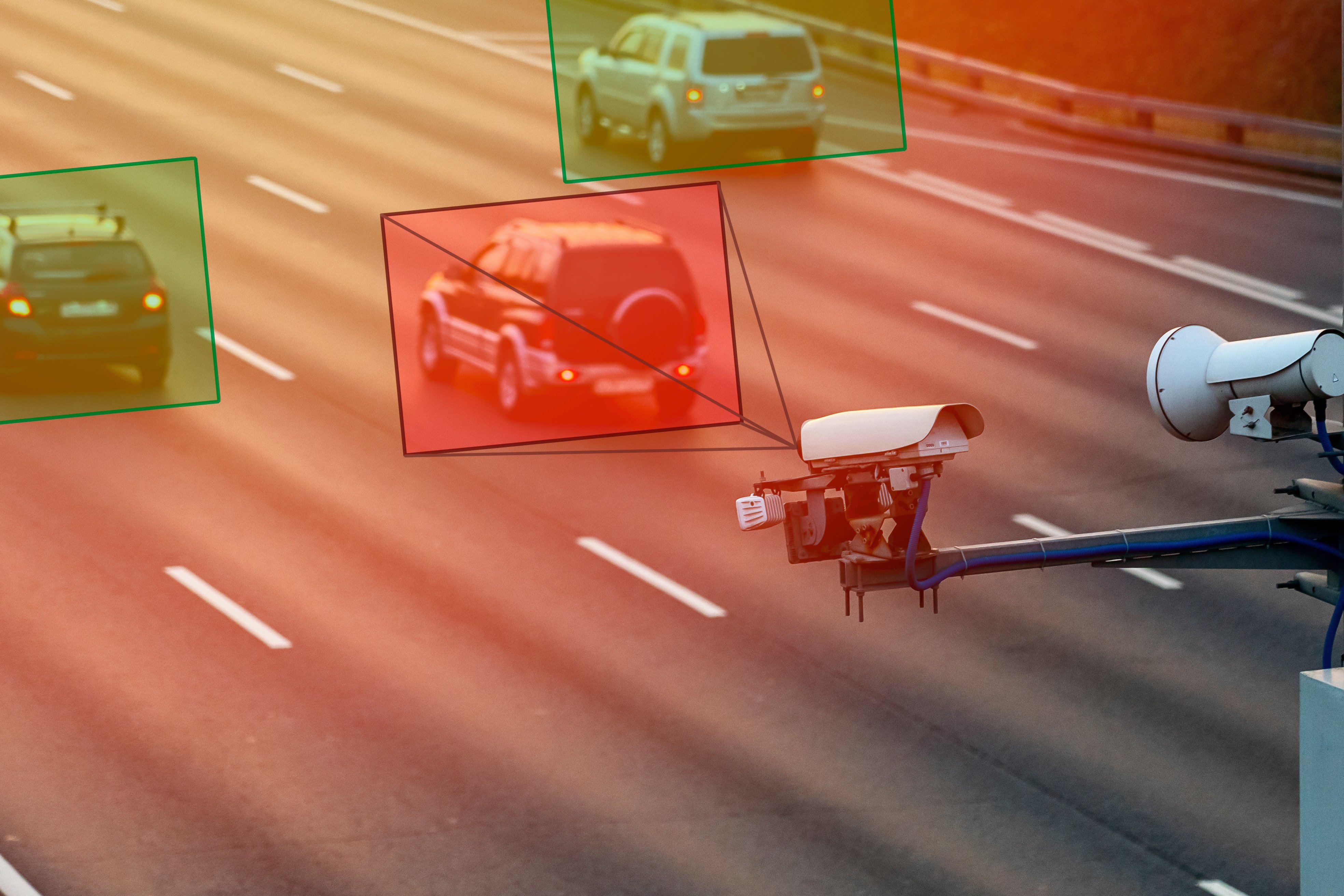 AI speed camera identifying a vehicle with a red square around the car