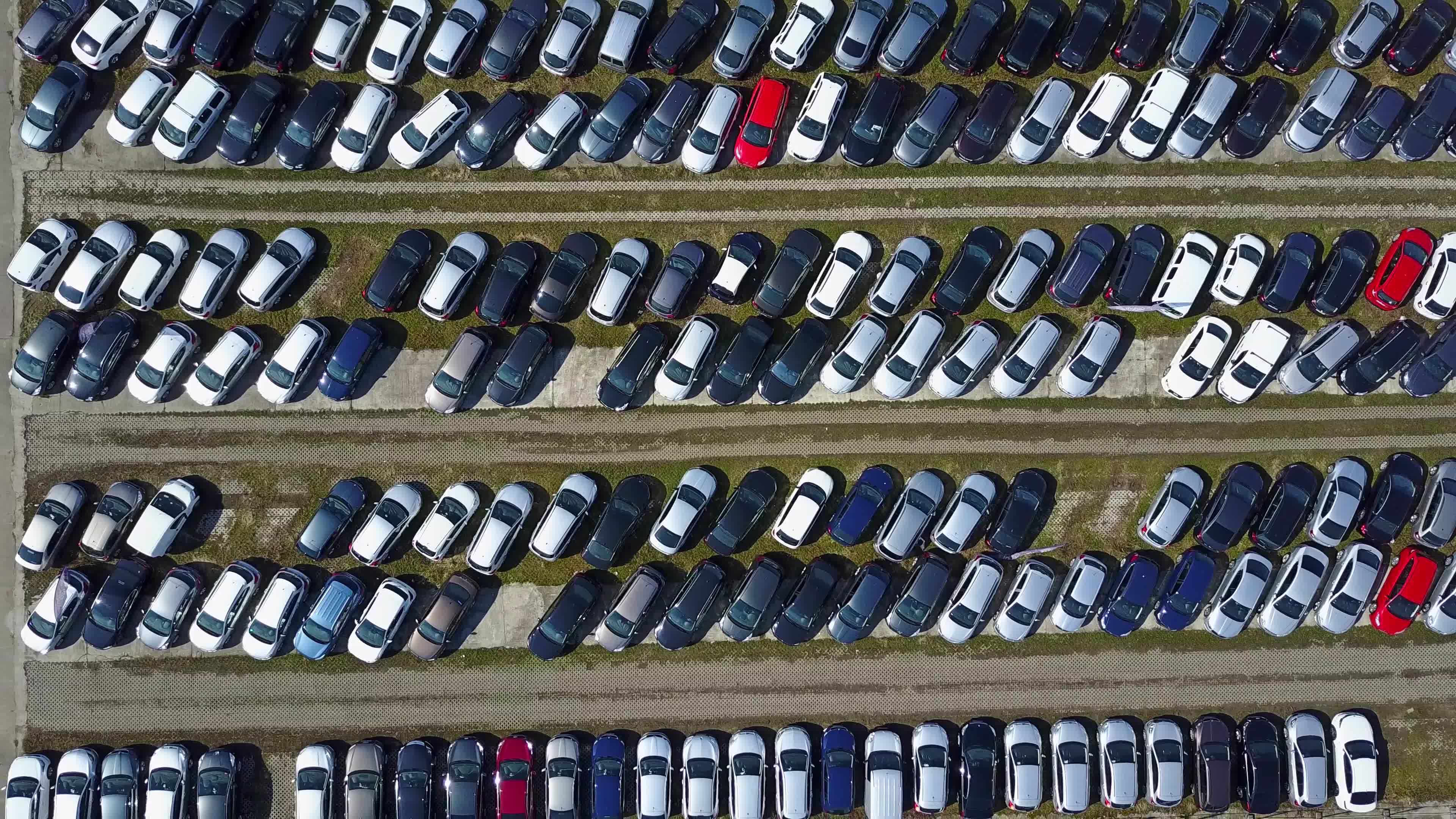 Bird's-eye view of a busy parking lot