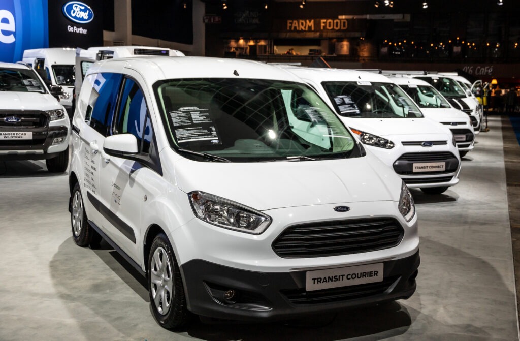 Ford Transit Courier commercial vehicle showcased at the Brussels Expo Autosalon motor show. Belgium
